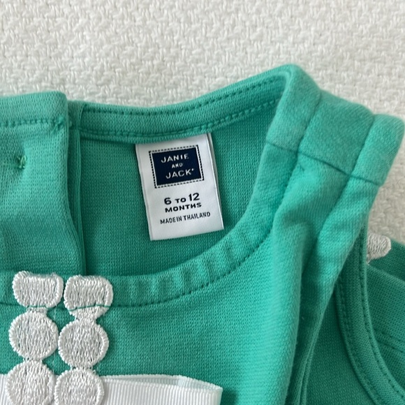 Janie and Jack Embroidered Dot Dress Teal and White 6 to 12 months - Picture 3 of 3